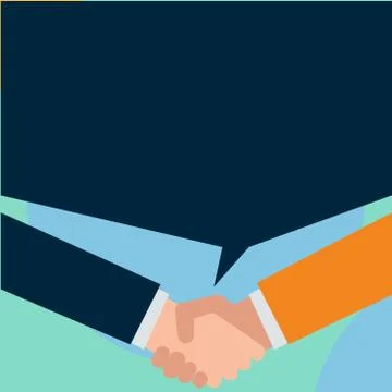 Just two men hands shanking showing agreement sharing blank speech bubble with Stock Illustration