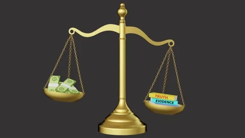 Justice  3d animation loop wealth versus truth Video stock 303762137