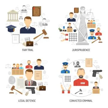 Justice 4 flat icons square banner Stock Illustration