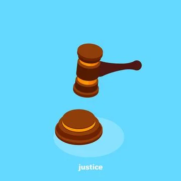 Justice and auction of attributes, isometric image Stock Illustration