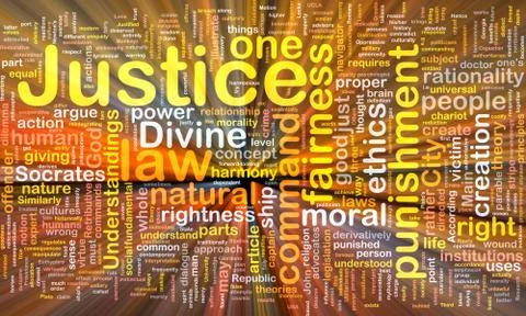 Justice background concept wordcloud glowing Stock Illustration