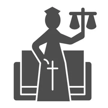 Justice figure solid icon. Stylized goddess of justice, themis and book 스톡 일러스트