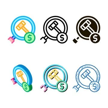 Justice hammer research variations icon vector outline Stock Illustration
