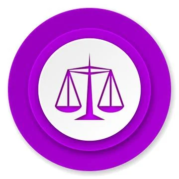Justice icon, violet button, law sign. Stock Illustration