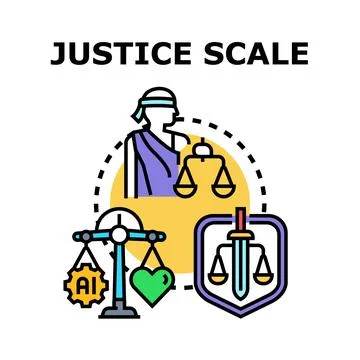 Justice scale balancing law, ethics, and artificial intelligence Stock Illustration