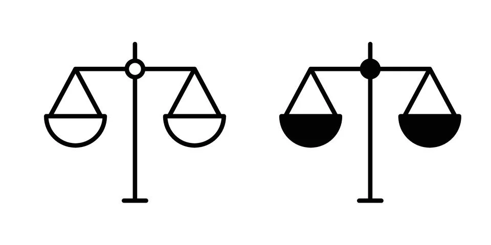 Justice scale icon vector concepts, line and silhouette style Stock Illustration