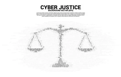 Justice scale from one and zero binary code digit matrix style. Background Co イラスト素材