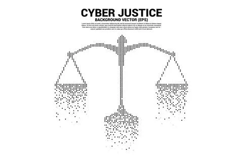 Justice scale from square pixel digital style. Background Concept of cyber so Stock Illustration