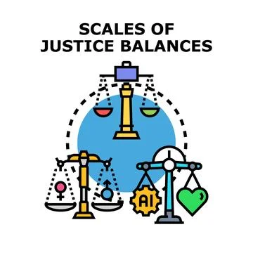 Justice scales balancing equality, ethics, and artificial intelligence Stock Illustration
