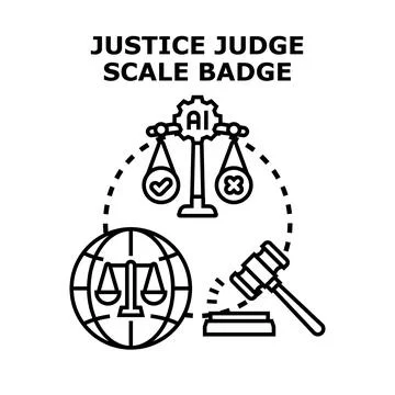 Justice system with artificial intelligence deciding right and wrong 库存插图