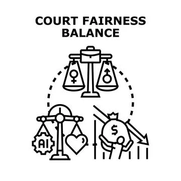 Justice system balancing fairness equality judgement Stock Illustration