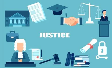 Justice system concept vector elements Stock Illustration