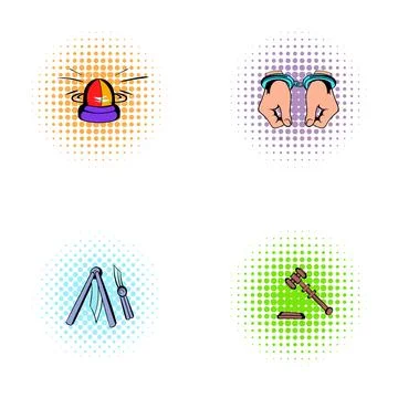 Justice system elements pop art set showing law and order Stock Illustration