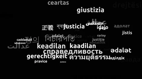 Justice Translated in 54 Worldwide Languages Endless Looping 3d Zooming Wordc Video stock 145207024
