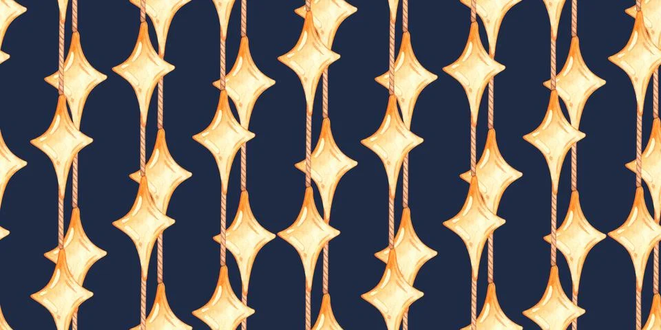 Jute and stars on a blue background watercolor pattern イラスト素材