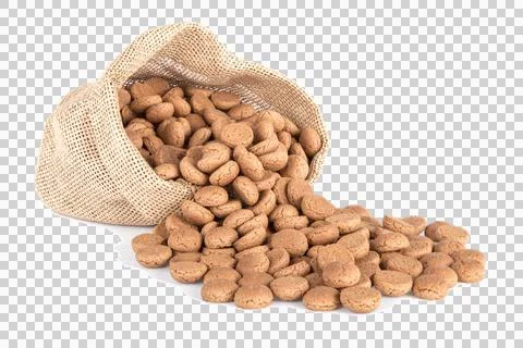 Jute bag with ginger nuts. Typical Dutch candy for Sinterklaas event in decem Stock Photos