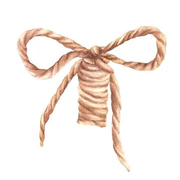 Jute rope, string bow for tying a bouquet of flowers Watercolor illustration Stock Illustration