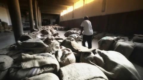Jute sacks in warehouse Stock Footage 40081676