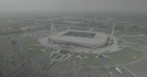 Juventus Stadium Aerial View on a Cloudy Day Vídeo Stock 344153441