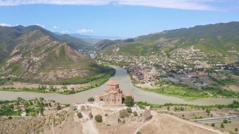 Jvari monastery and Mtskheta ancient capital of Georgia Stock Photos
