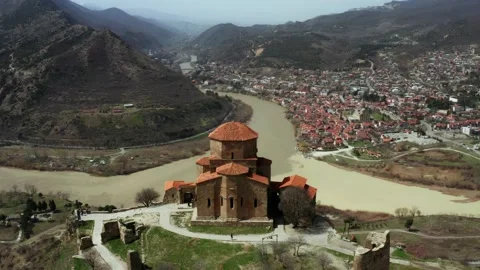 Jvari monastery in city of Mtskheta in Georgia country Stock Footage 213226717