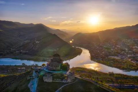 Jvari Monastery of Mtskheta, Georgia, taken in April 2019\r\n' taken in hdr Stock Photos