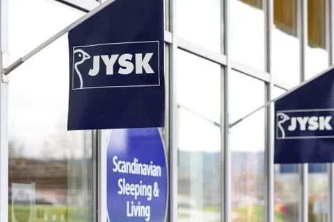 Jysk logo on the front of the store Foto stock