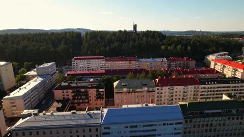 Jyväskylä Tower Approach by Drone 스톡 동영상 167079767