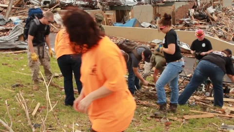 K-9 Unit and Helpers Looking Through Tornado Damage. (HD) m Stock Footage 5504533