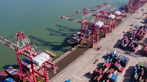 K Aerial Panoramic View of Nansha Port Container Terminal in Guangzhou, China. Stock Footage 339640256