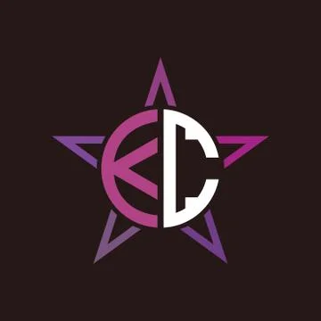 K C initials circle with stars and black background Stock Illustration