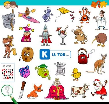 K is for educational game for children 库存插图