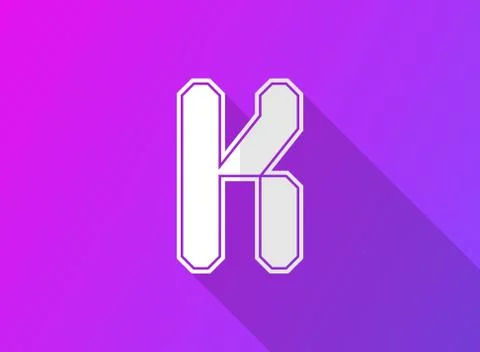 K font letter, modern dynamic design with long shadow on purple gradient back Stock Illustration