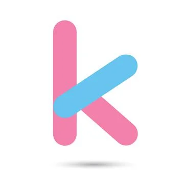 K font vector with blue and pink color on White background, Futuristic font,  Stock Illustration
