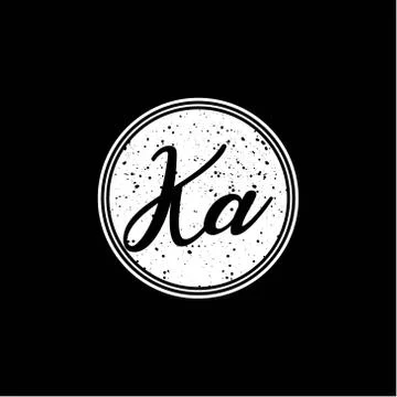 K A Initial Handwriting In Black and White Circle Frame Design Stock Illustration