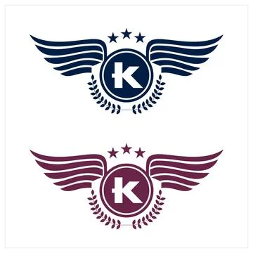 K initials logo in badge star wing shape illustration Stock Illustration