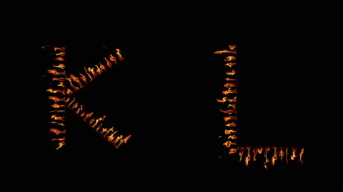 K L text. real fire flaming in slow motion. Stock Footage 143682414