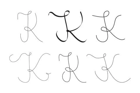 K Letter Initial Cursive Hand Written Calligraphic Alphabet Set for Logo Bran Stock Illustration