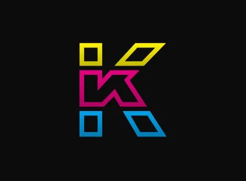 K letter logo, vector desing font .Dynamic cmyk split blue, pink, yellow colo Stock Illustration