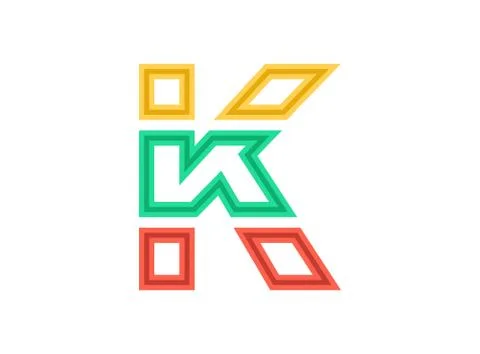 K letter logo, vector outline stroke font. Slice, cut design with red, green, Stock Illustration