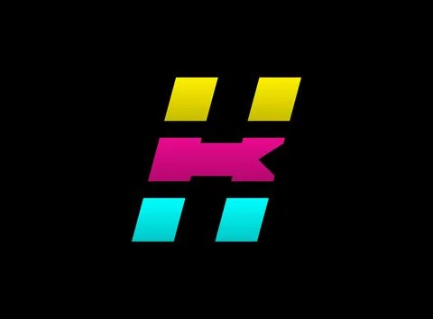 K letter vector desing, Cmyk color font logo, . Dynamic split blue, pink, yel Stock Illustration