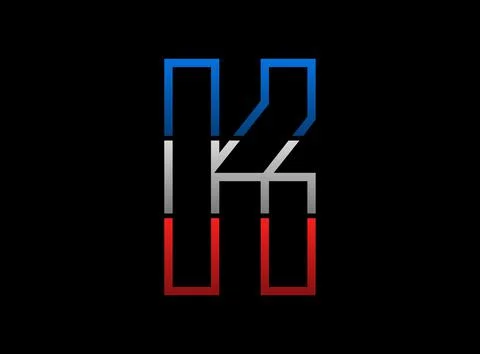 K letter vector desing, outline stroke font logo. Dynamic split grey,  blue c Stock Illustration