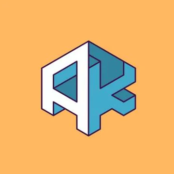 A K  monogram lettering with perspective geometric concept Stock Illustration