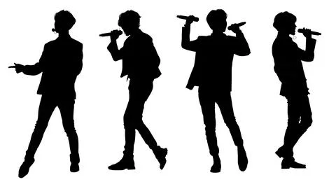 K-Pop Idol Singer in Dance Poses Silhouette Set Stock Illustration