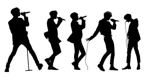 K-Pop Idol Singer in Dance Poses Silhouette Set Stock Illustration