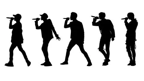 K-Pop Idol Singer in Dance Poses Silhouette Set Stock Illustration