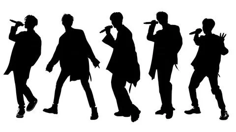 K-Pop Idol Singer in Dance Poses Silhouette Set Stock Illustration