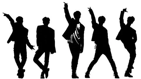 K-Pop Music Group in Synchronized Dance Poses Silhouettes Stock Illustration