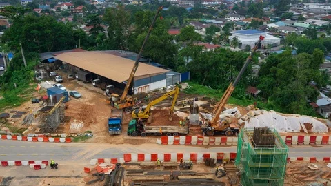K Time lapse of construction of Sungai Besi - Ulu Klang Expressway. Zoom In Stock Footage 95134121