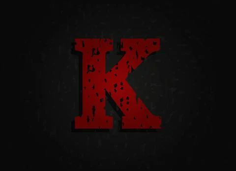 K vector red letter made of grunge texture. Insane Fear brutal font. Wicked n 스톡 일러스트